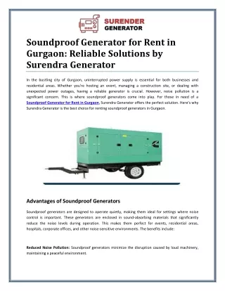 Reliable Soundproof Generator for Rent in Gurgaon | Contact us - 9810037192