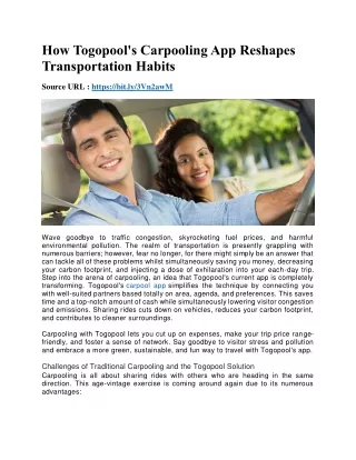 How Togopool's Carpooling App Reshapes Transportation Habits