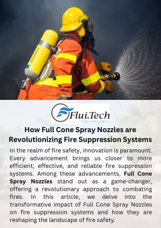 How Full Cone Spray Nozzles are Revolutionizing Fire Suppression Systems
