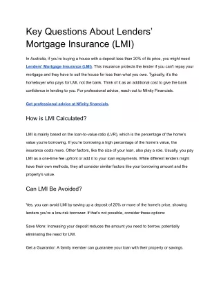 Key Questions About Lenders’ Mortgage Insurance (LMI)