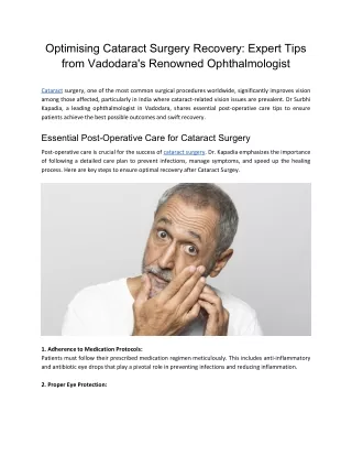 Optimising Cataract Surgery Recovery