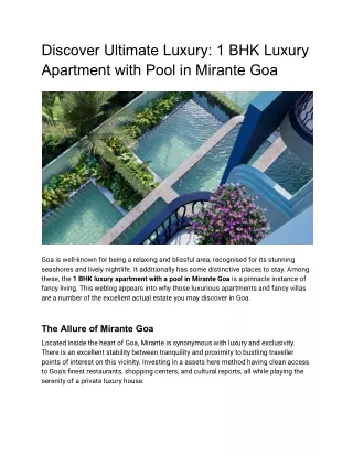 1 BHK Luxury Apartment with Pool Mirante Goa