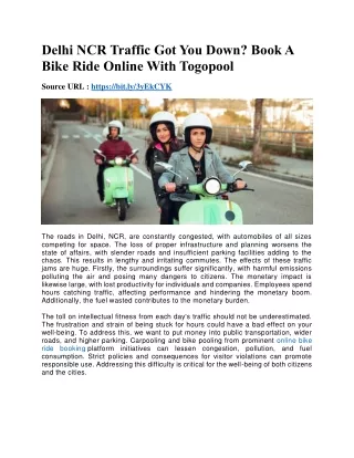 Delhi NCR Traffic Got You Down Book A Bike Ride Online With Togopool