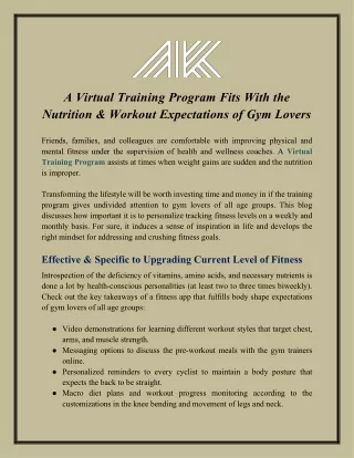 A Virtual Training Program Fits With the Nutrition & Workout Expectations of Gym Lovers