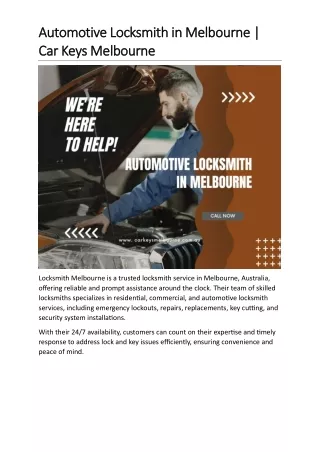 Automotive Locksmith in Melbourne