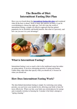 The Benefits of an Intermittent Fasting Diet Plan