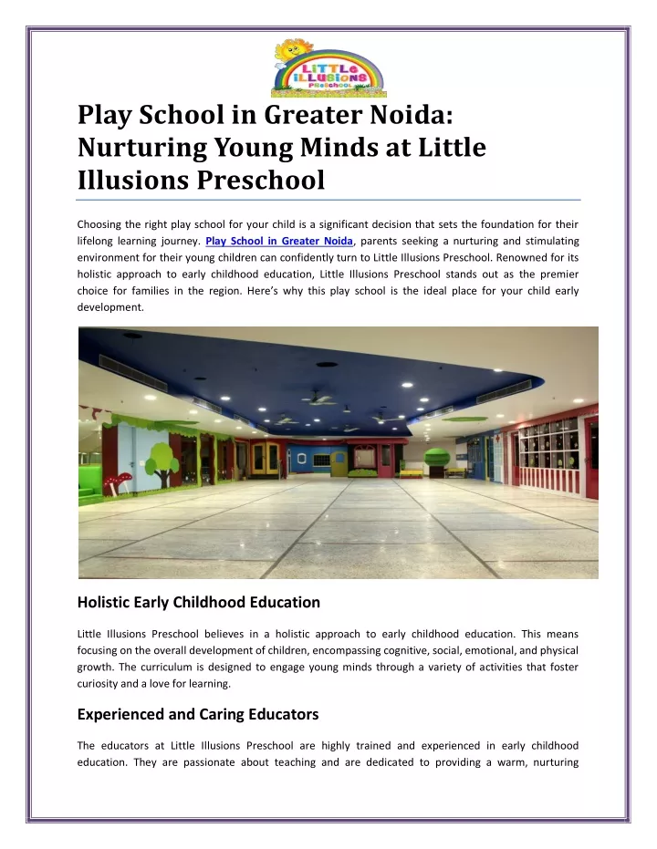 play school in greater noida nurturing young