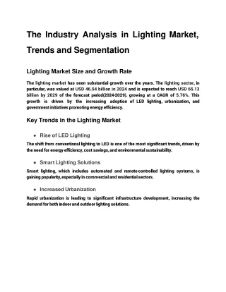 The Industry Analysis in Lighting Market, Trends and Segmentation