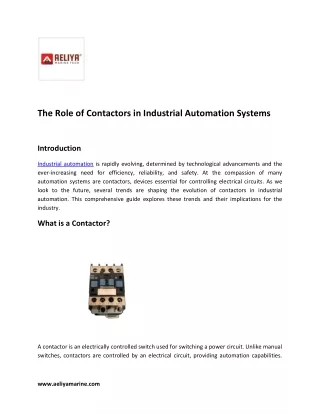 The Role of Contactors in Industrial Automation Systems