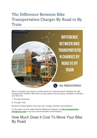 The Difference Between Bike Transportation Charges By Road vs By Train