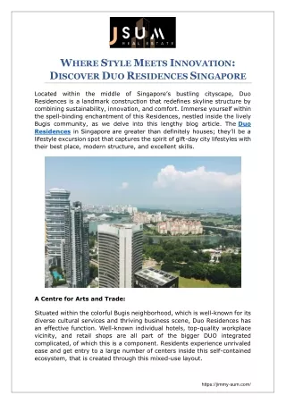 WHERE STYLE MEETS INNOVATION DISCOVER DUO RESIDENCES SINGAPORE