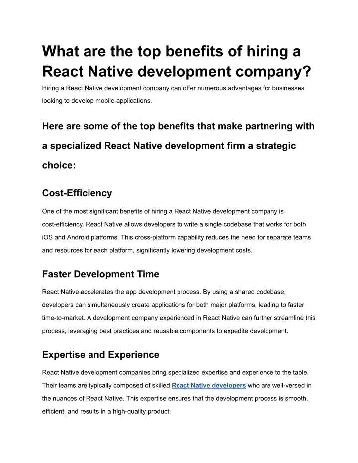 what are the top benefits of hiring a react