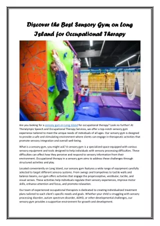 Discover the Best Sensory Gym on Long Island for Occupational Therapy