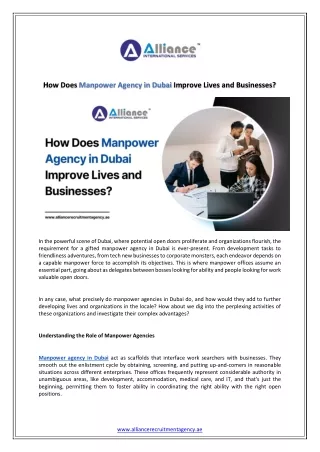 How Does Manpower Agency in Dubai Improve Lives and Businesses