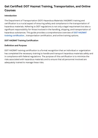 Get Certified DOT Hazmat Training, Transportation, and Online Courses