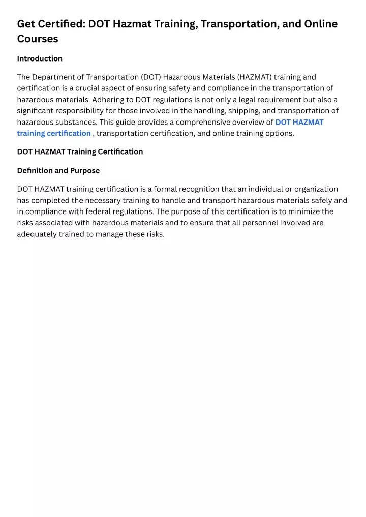 get certified dot hazmat training transportation