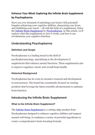 Enhance Your Mind Exploring the Infinite Brain Supplement by Psychopharma