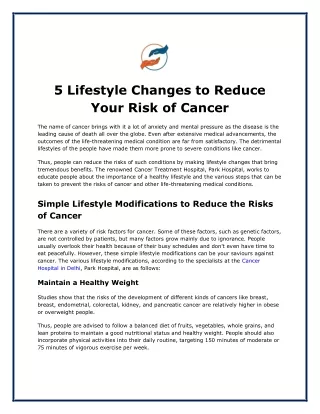 5 Lifestyle Changes to Reduce Your Risk of Cancer