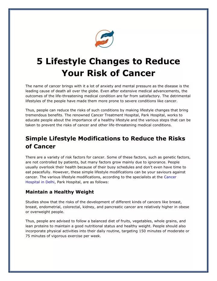 5 lifestyle changes to reduce your risk of cancer