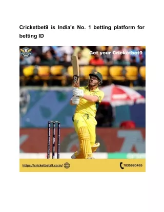 Cricketbet9 is India's No. 1 betting platform for betting ID