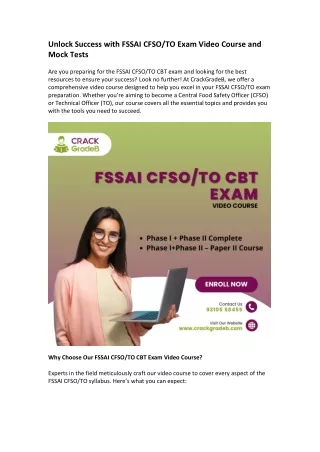 Unlock Success with FSSAI CFSOTO Exam Video Course and Mock Tests