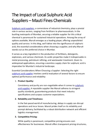 The Impact of Local Sulphuric Acid Suppliers