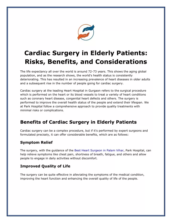 cardiac surgery in elderly patients risks