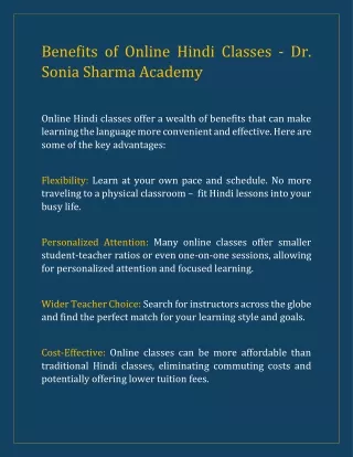 Benefits of Online Hindi Classes - Dr. Sonia Sharma Academy