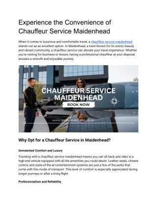 Experience the Convenience of Chauffeur Service Maidenhead