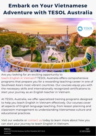 Embark on Your Vietnamese Adventure with TESOL Australia