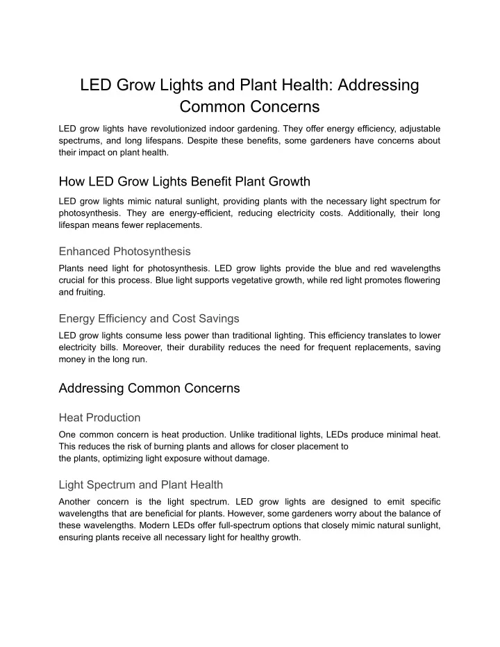 led grow lights and plant health addressing