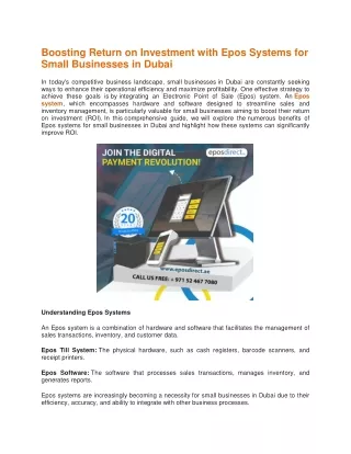 Boosting Return on Investment with Epos Systems for Small Businesses in Dubai