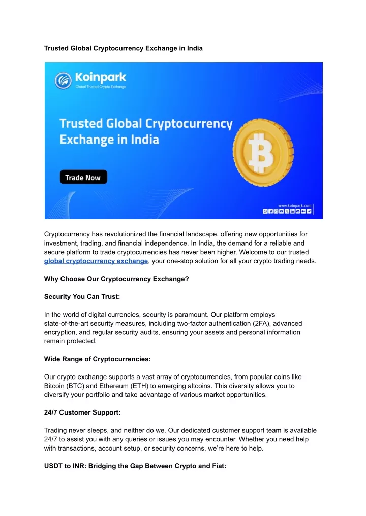 trusted global cryptocurrency exchange in india