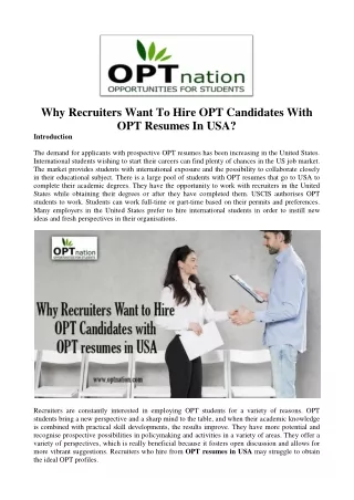 Why recruiters want to hire OPT Candidates with OPT resumes in USA_
