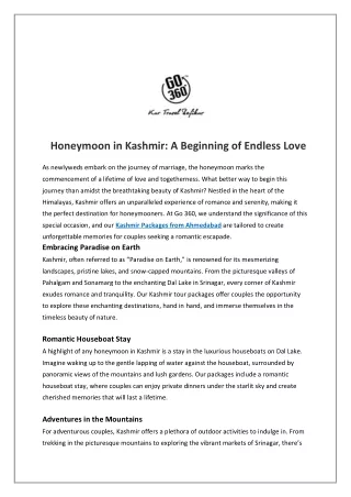 Honeymoon in Kashmir A Beginning of Endless Love
