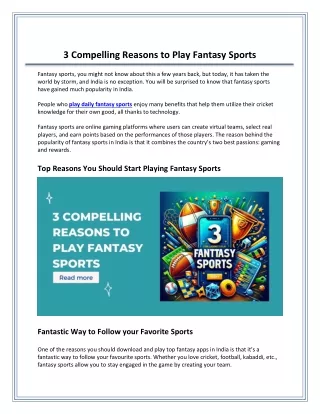 3 Compelling Reasons to Play Fantasy Sports