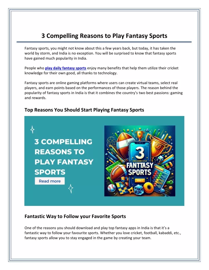 3 compelling reasons to play fantasy sports