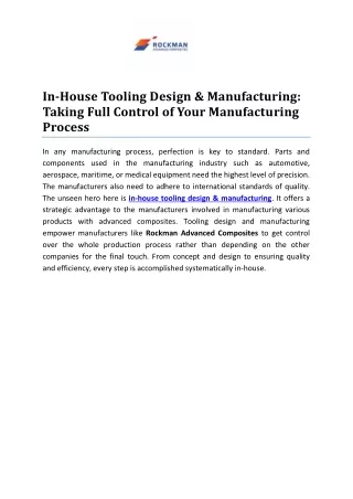 In-House Tooling Design & Manufacturing: Mastering Your Production Process