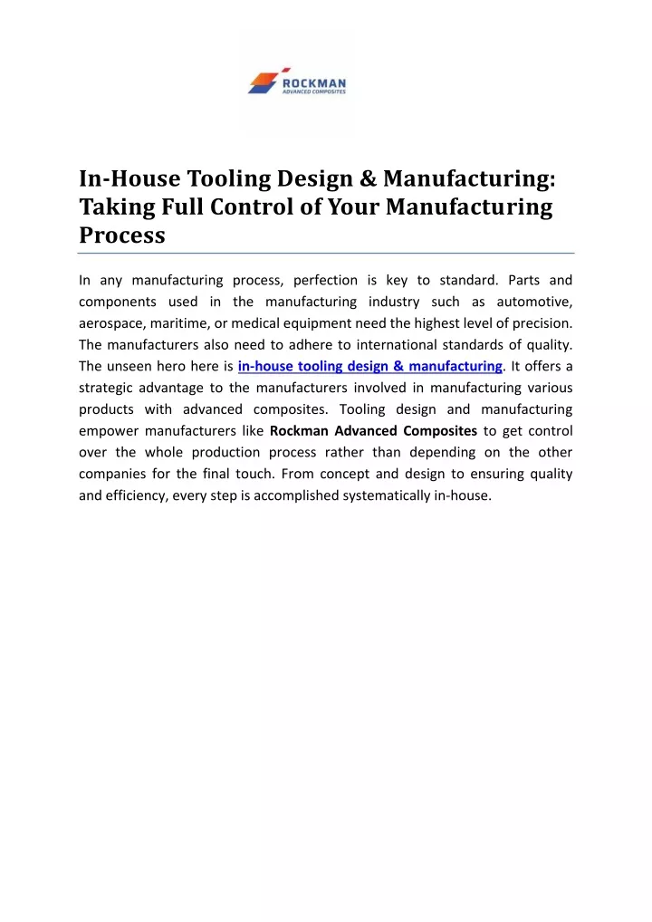 in house tooling design manufacturing taking full