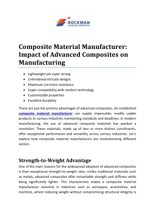 Composite Material Manufacturer: The Transformative Impact of Advanced Composites on Manufacturing