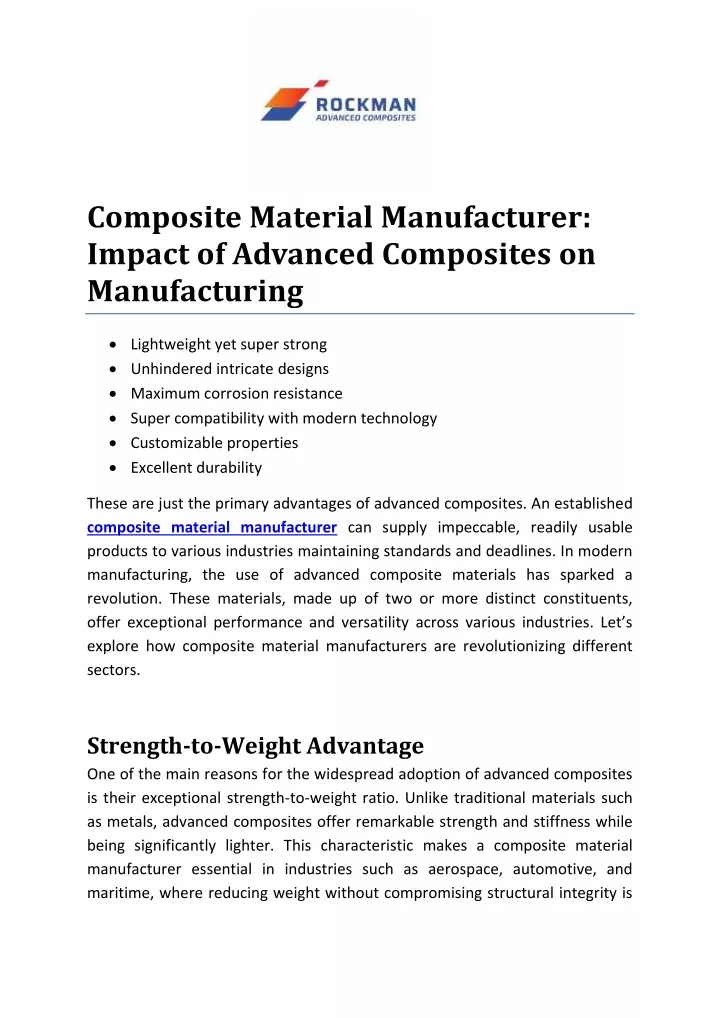 composite material manufacturer impact