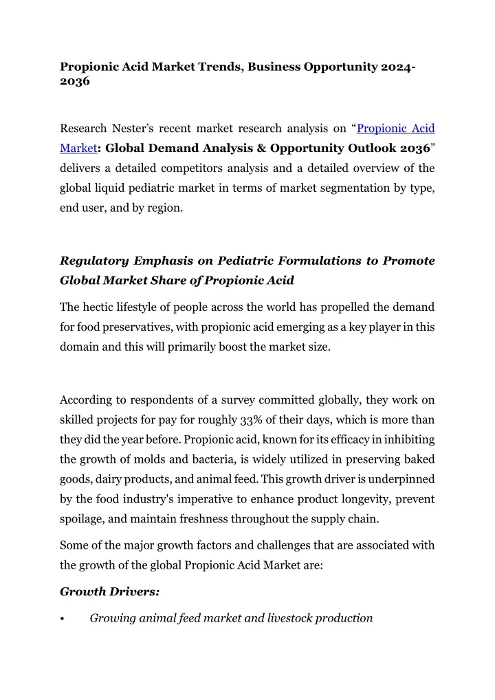 propionic acid market trends business opportunity