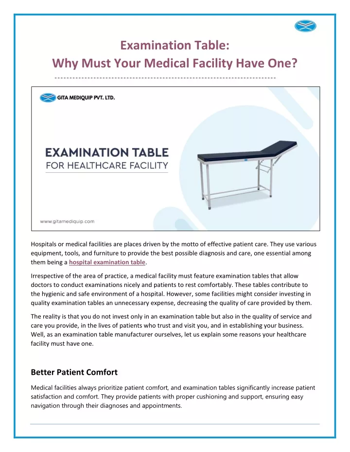 examination table why must your medical facility