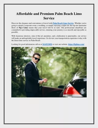 Affordable and Premium Palm Beach Limo Service