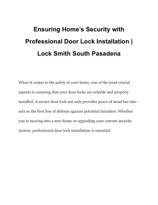 Ensuring Home’s Security with Professional Door Lock Installation _ Locksmith South Pasadena