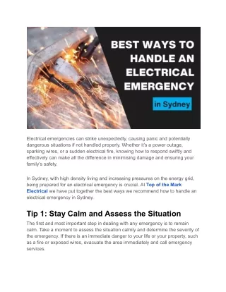 Best Ways To Handle An Electrical Emergency in Sydney