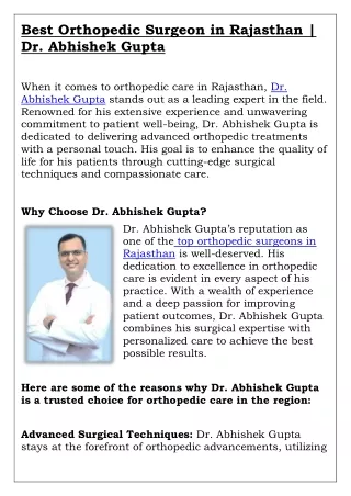 Best Orthopedic Surgeon in Rajasthan Dr Abhishek Gupta