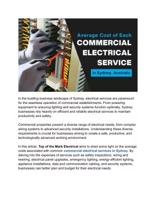 Average Cost of Each Commercial Electrical Service in Sydney, Australia