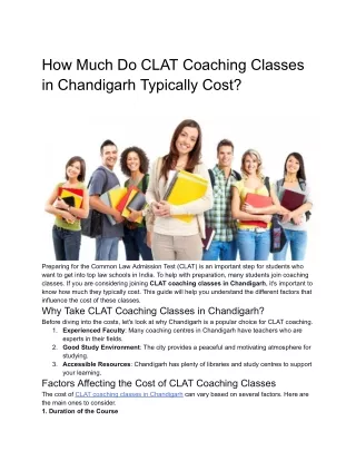 How Much Do CLAT Coaching Classes in Chandigarh Typically Cost