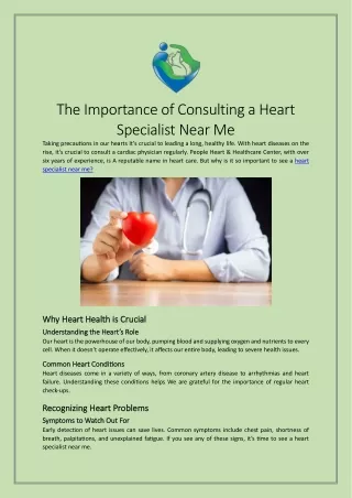 The Importance of Consulting a Heart Specialist Near Me